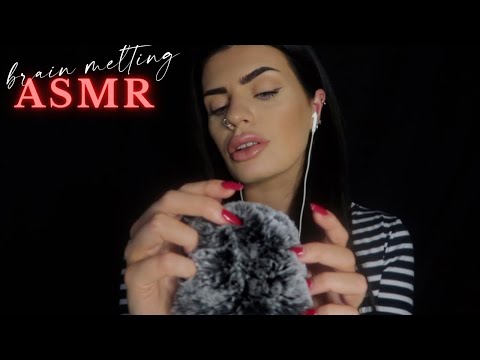 ASMR BRAIN MELTING MASSAGE 🧠 (binaural fluffy mic sounds, stroking, plucking, clicky whispers)