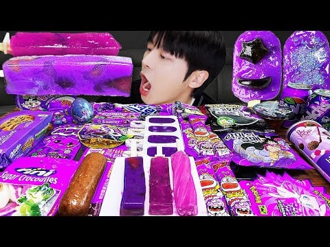 ASMR MUKBANG | 편의점 퍼플 디저트 아이스크림 먹방 불닭 포도맛 & PINK DESSERT HONEY JELLY CANDY