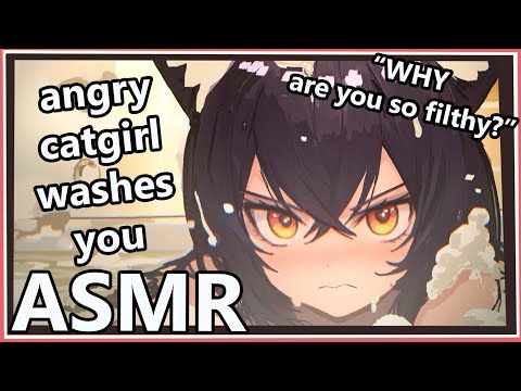 Tsundere Catgirl bathes you | ASMR | [roleplay] [water sounds] [soapy]