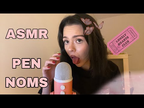 ASMR PEN NOMS (wet mouth sounds, teeth chattering, tongue sounds)