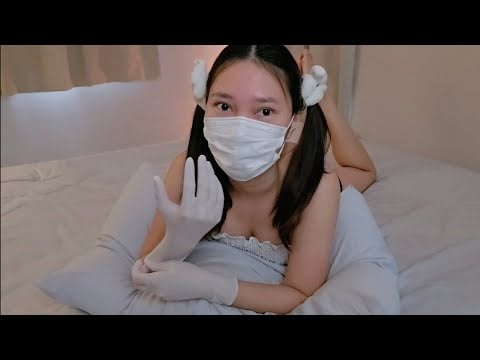 ASMR LATEX GLOVES WITH MASK | RELAX SOUNDS ON BED [ NO TALKING ] For Big Fans 😷🧤 - RAINIE ASMR