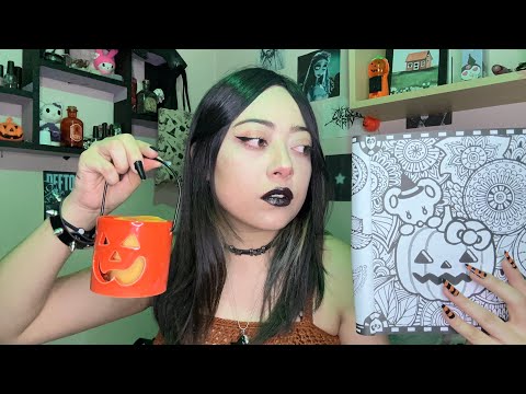 ASMR | 🖤🎃 ¡CITA DE HALLOWEEN CON TU NOVIA! | COLOREANDO MÁNDALAS DE HELLO KITTY SPOOKY 🎃👻