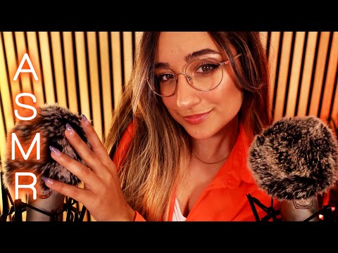 ASMR | Ear-to-Ear Fluffy Mic Brushing with Soft Whispers 🧡