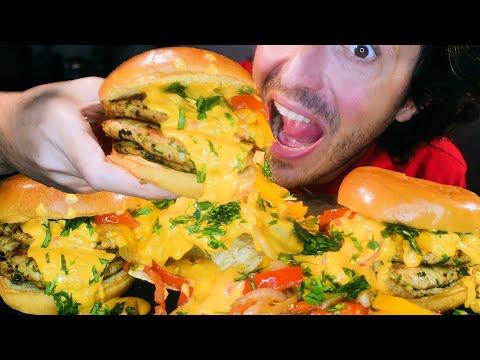 ASMR EATING MESSY NACHO CHEESE BURGERS ! * food sounds no talking mukbang *