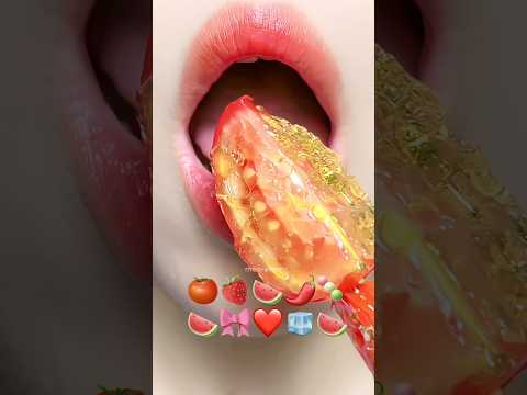 Compilation Asmr Red Emoji Food 🍎🍓🍉 #asmr #mukbang #emojichallenges #satisfying #eating