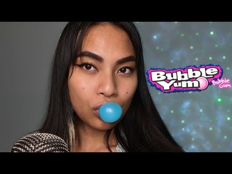 ASMR Bubble Yum Gum Snapping Popping, Blowing Bubbles, Cotton Candy Flavor