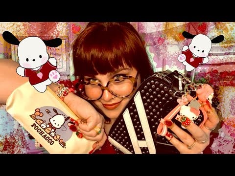ASMR Autistic: Show &Tell 🍓❤️👛(New Purse, Keychains, Pochacco Stationary)