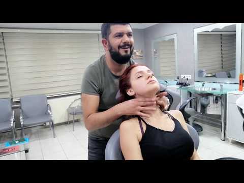 ASMR Turkish Barber beatiful red head young female massage and soapy hair wash