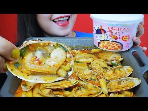 ASMR SPECIAL SAMYANG CARBONARA RICE CAKE AND TURGID VENUS CLAMS AND KIMCHI EATING SOUNDS | LINH-ASMR