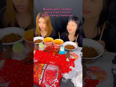 Buldak glass noodles and spicy fried chicken race! #food #eating #noodles