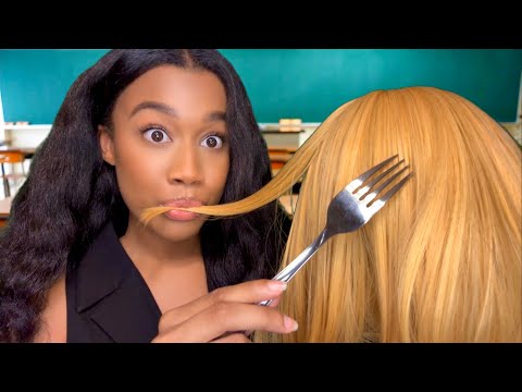 ASMR Girl In The Back Of The Class Eats Your Hair 😋💆‍♀️ ASMR Hair Play | Personal  Attention