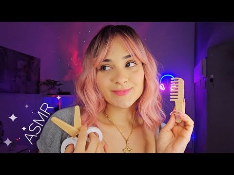 ASMR CABELEIREIRA corta seu cabelo com OBJETOS de MADEIRA💆‍♀️