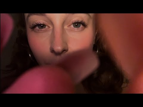 ASMR very close, covering your eyes, face brushing and touching with mouth sounds and whispers