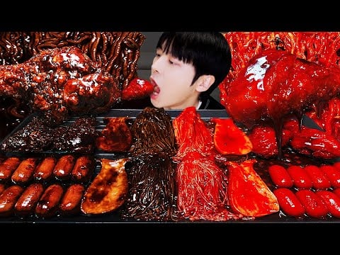 ASMR MUKBANG | 직접 만든 불닭 짜장 버섯 양념치킨 소세지 먹방 & 레시피 FRIED CHICKEN AND FIRE NOODLES EATING