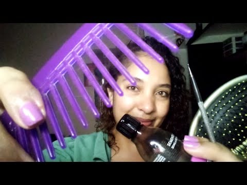 ASMR O relaxante penteado de tranças com pente, spray, escova| Na versão rápido e agressivo 🌙✨