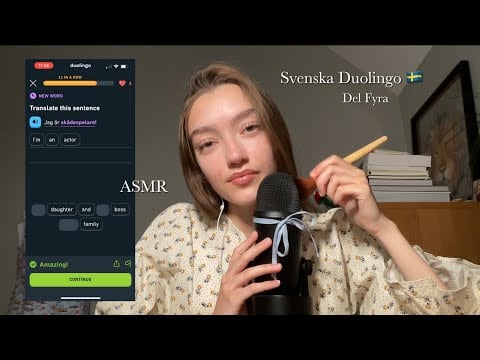 ASMR på Svenska på Duolingo Del Fyra| Swedish Duolingo pt.4| Clicky whispers + Mic brushing