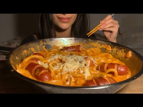 Creamy Mala Udon & Spicy Beef Sausage Mukbang ASMR | no talking
