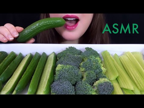 HEALTHY EATING ASMR Raw Green Veggie Platter - EXTREMELY SATISFYING Crunchy Sounds!