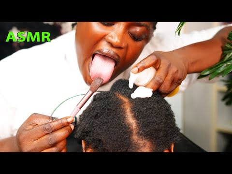 ASMR✨ No Gum Fake Spit Painting, Hair Brushing, Hair Parting & Deep Brain Massage for Sleep
