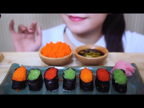 ASMR Tobiko Eggs Sushi, Popping crunchy eating sounds | LINH ASMR