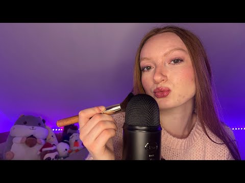 asmr (no talking) mic brushing + background rain 🪶​☔​💋​