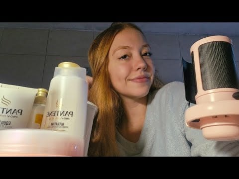 ASMR não intencional, com voz suave e tapping, mostrando produtinhos de cabelo