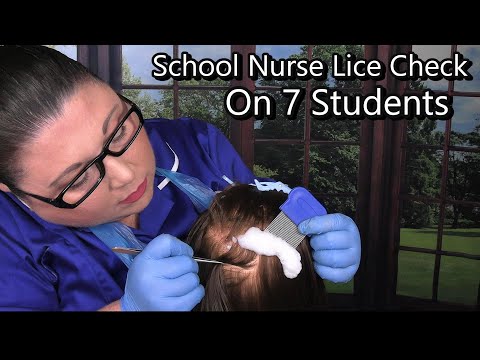ASMR School Nurse Lice Check on 7 Students but 2 infested (Lice Treatment, Lice Removal) Medical RP