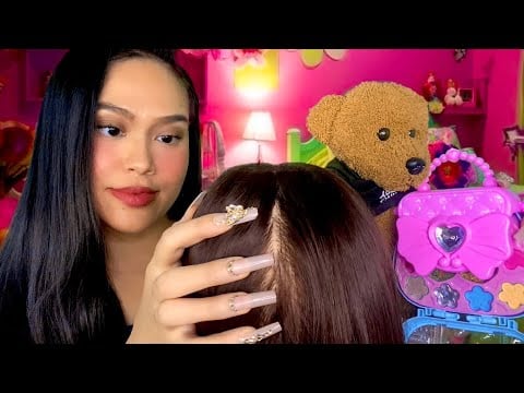 ASMR Your Babysitter Gives U Scalp Scratch / Scalp Massage + Does Your Makeup Before Bed | Roleplay 