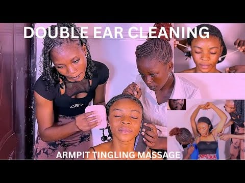 Two Person Ear Cleaning, Whispering in both ears, armpits tickling, neck speaking and massage