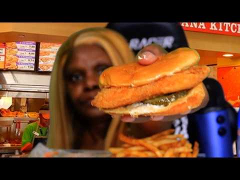 Ewm Popeyes Fish Sandwich And Fries ASMR eating Sounds