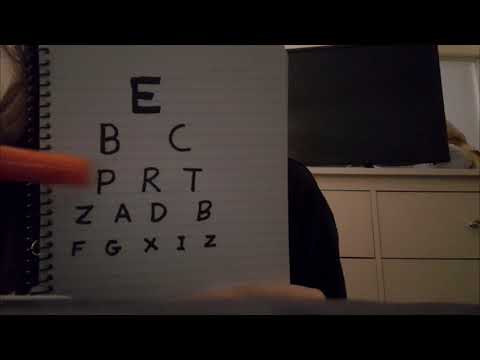 ASMR eye test with flashlight and trying on frames (whispered)