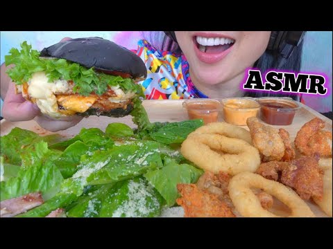 ASMR MIDNIGHT CHEESY PORK BURGER + ONION RINGS (EATING SOUNDS) NO TALKING | SAS-ASMR