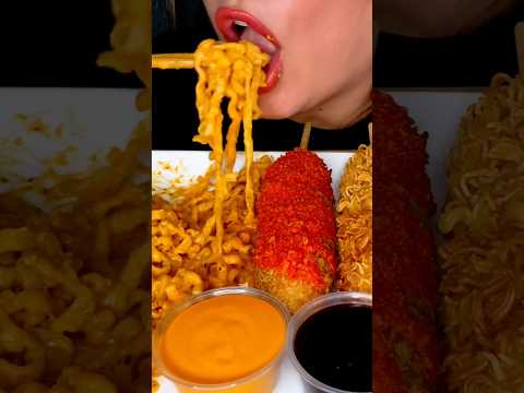 KOREAN BULDAK RAMEN AND CORN DOG #asmr #korean #food #shorts