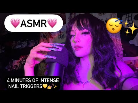 ASMR// 4 minutes of intense long nail triggers ✨🎙(mic scratching, nail tapping, & whispering😴)