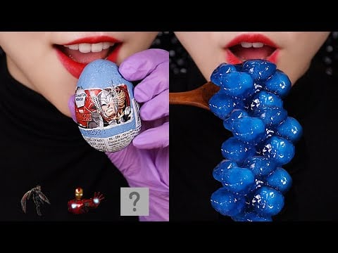 SATISFYING FOOD ASMR CANDIED MARSHMALLOW, BUBBLE JELLY, TAPIOCA BOBA, SURPRISE EGG CHOCOLATE ASMR