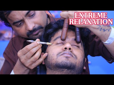 Extreme relaxing Indian head massage by relax king Biswajit barber | pin pen and gua sha ASMR