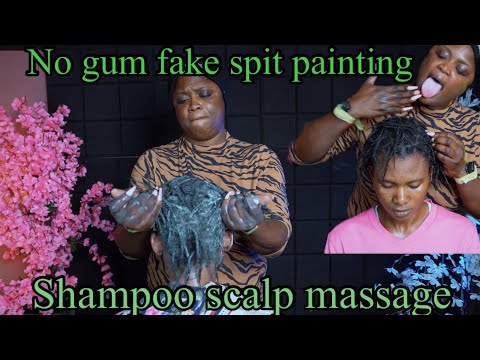 ASMR tingly mouth sound fake spit painting,shampoo wash massage on loose braid, ear cleaning 