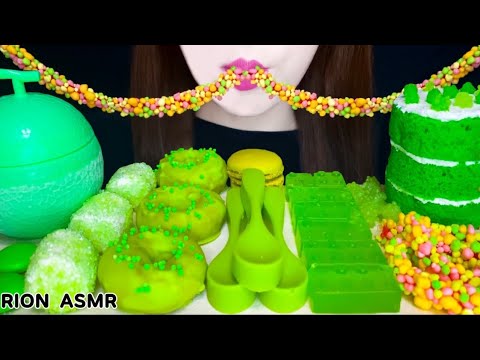 【ASMR】【咀嚼音 】GREEN DESSERTS EDIBLE SPOON MACARON NERDSROPE MUKBANG 먹방 食べる音 EATINGSOUNDS NOTALKING