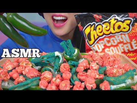 ASMR BLUE TAKIS + JALAPENOS CREAM CHEESE HOT CHEETOS POPCORN (EXTREME CRUNCH) NO TALKING | SAS-ASMR