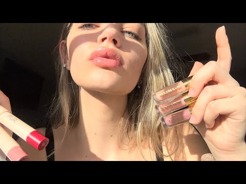 ASMR Lipstick/Lipgloss Application | mouth sounds, hand movements, soft speaking, lipgloss pumping