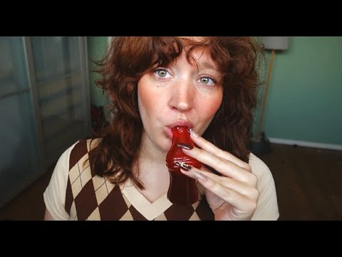 ASMR eating giant gummy cola bottle and chatting (intense mouth sounds)