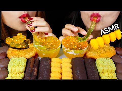 ASMR CHOCOLATE CAKE, POPPING BOBA, JELLY STRAWS, PINEAPPLE GUMMY CANDY 리얼사운드 먹방 | Kim&Liz ASMR