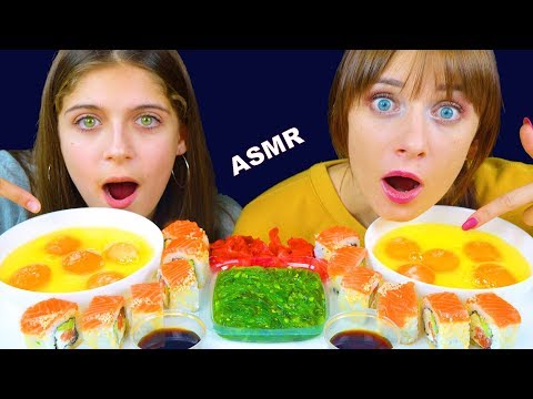 ASMR RAW EGGS WITH SUSHI & SASHIMI PLATTER MUKBANG EATING SOUNDS