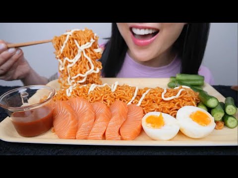 SALMON SASHIMI + SPICY NOODLES (ASMR EATING SOUNDS) NO TALKING | SAS-ASMR