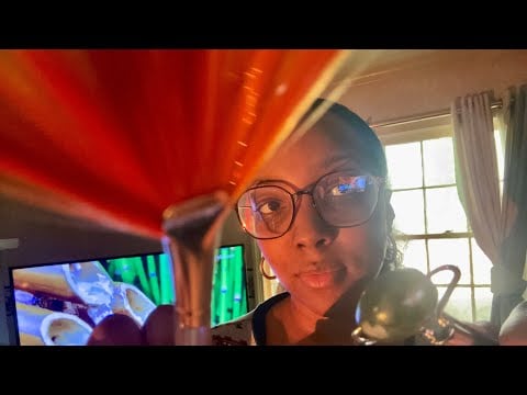 ASMR brow waxing and facial RP (tape, jade roller, camera brushing)