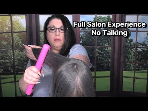 ASMR Hair Salon Roleplay (NO TALKING) (Wet Haircut, Blow Dry, Hair Dryer, Hair Straightening, Spray)