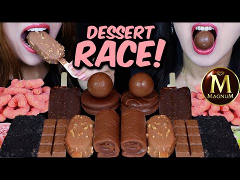 ASMR LEFTOVER DESSERT RACE! MINI MAGNUM ICE CREAM, CHOCOLATE CREAM BALLS, MILKA, OREO ICE CREAM 먹방