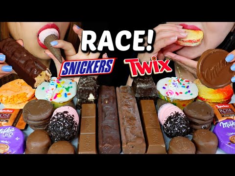 ASMR LEFTOVER CHOCOLATE DESSERT RACE EATING CHOCOLATE ICE CREAM, CUPCAKE, OREO 먹방 | Kim&Liz ASMR