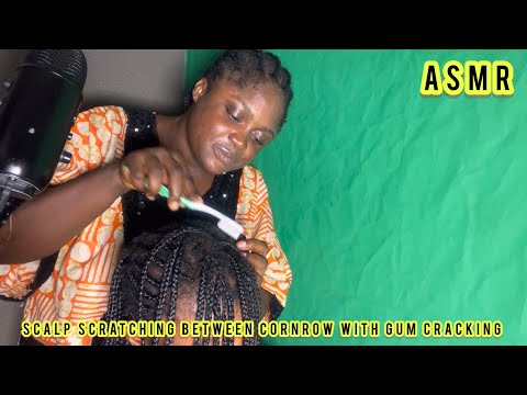 ASMR✨scalp scratching between braids with paper tape trigger on my cousin..