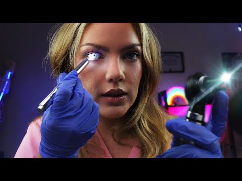 ASMR Bedside Nurse Exam | Otoscope, Ear, Eye Test, Cranial Nerve & Up Close Ear to Ear Whispers